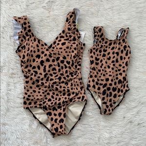 Mommy and me leopard bathing suits